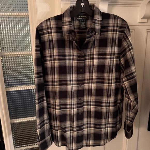 Ralph Lauren Womens Button Down Plaid Shirt Size M Black & White - Picture 2 of 8